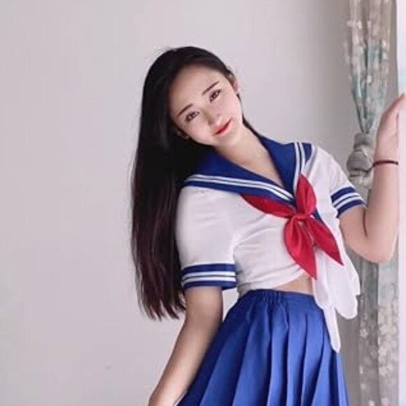 Japanese Anime Schoolgirl Sailor Skirt Uniform Seifuku Socks Bow Set Small - Picture 6 of 6